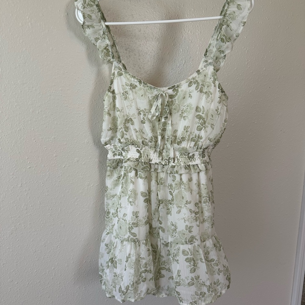 Blu Pepper Cream Romper (Sundress style) with Sage Floral Print